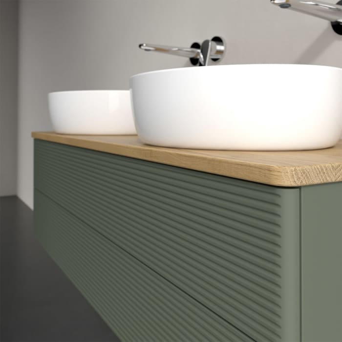 Villeroy & Boch Antao Waschbeckenunterschrank, 120 x 19 cm, 2 Auszüge, Fronten mit Struktur, ohne Hahnloch, für Waschtisch links und rechts