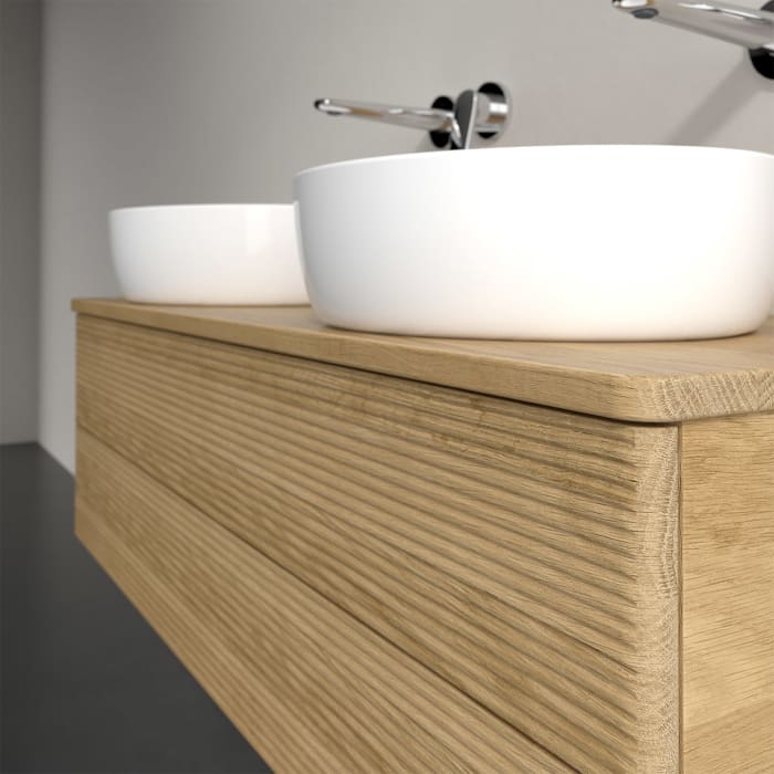 Villeroy & Boch Antao Waschbeckenunterschrank, 120 x 19 cm, 2 Auszüge, Fronten mit Struktur, ohne Hahnloch, für Waschtisch links und rechts