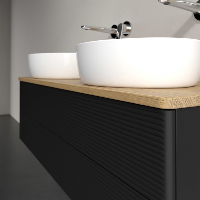 Villeroy & Boch Antao Waschbeckenunterschrank, 120 x 19 cm, 2 Auszüge, Fronten mit Struktur, ohne Hahnloch, für Waschtisch links und rechts