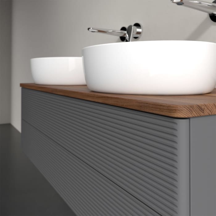 Villeroy & Boch Antao Waschbeckenunterschrank, 120 x 19 cm, 2 Auszüge, Fronten mit Struktur, ohne Hahnloch, für Waschtisch links und rechts