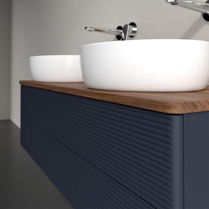 Villeroy & Boch Antao Waschbeckenunterschrank, 120 x 19 cm, 2 Auszüge, Fronten mit Struktur, ohne Hahnloch, für Waschtisch links und rechts