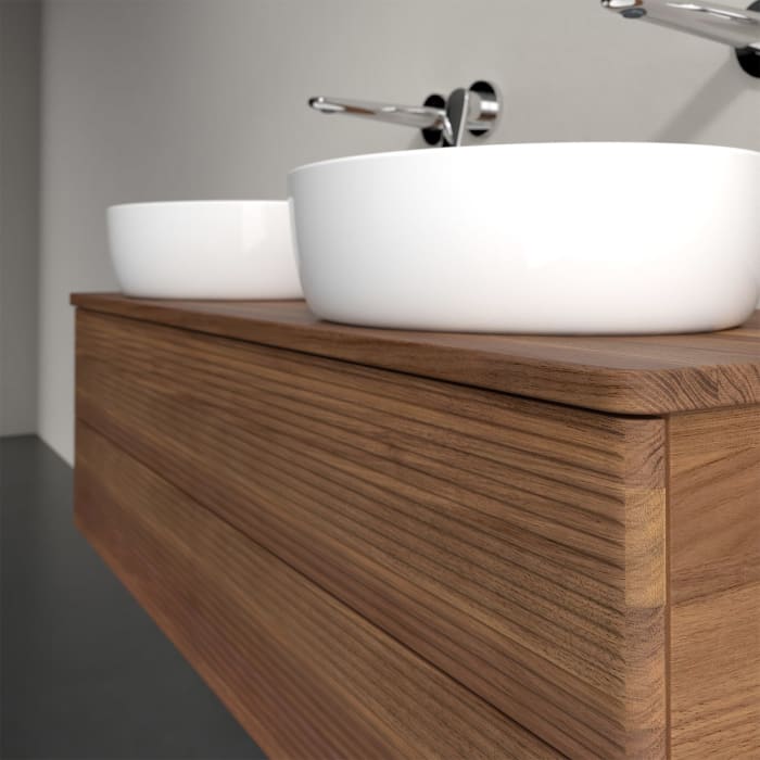 Villeroy & Boch Antao Waschbeckenunterschrank, 120 x 19 cm, 2 Auszüge, Fronten mit Struktur, ohne Hahnloch, für Waschtisch links und rechts