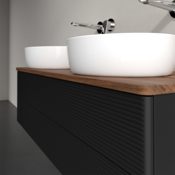 Villeroy & Boch Antao Waschbeckenunterschrank, 120 x 19 cm, 2 Auszüge, Fronten mit Struktur, ohne Hahnloch, für Waschtisch links und rechts