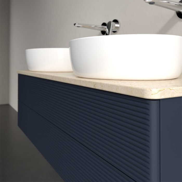 Villeroy & Boch Antao Waschbeckenunterschrank, 120 x 19 cm, 2 Auszüge, Fronten mit Struktur, ohne Hahnloch, für Waschtisch links und rechts