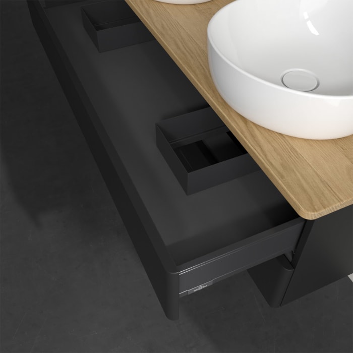 Villeroy & Boch Antao Waschbeckenunterschrank, 120 x 19 cm, 2 Auszüge, Fronten ohne Struktur, mit Hahnloch, für Waschtisch links und rechts