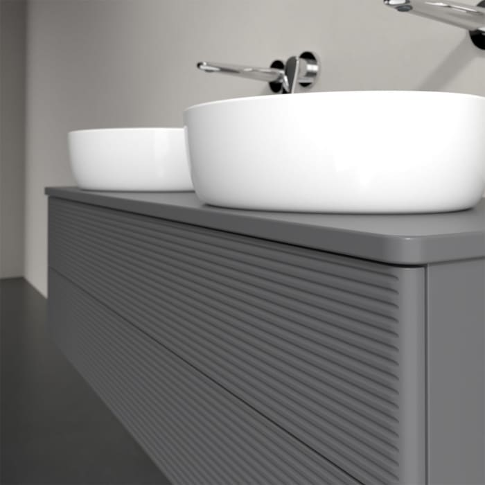 Villeroy & Boch Antao Waschbeckenunterschrank, 120 x 19 cm, 2 Auszüge, Fronten mit Struktur, mit Hahnloch, für Waschtisch links und rechts