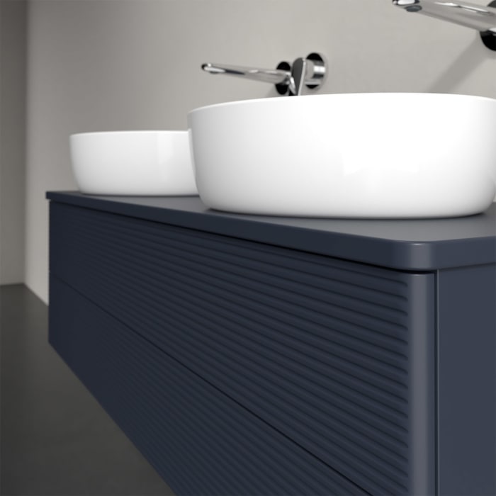 Villeroy & Boch Antao Waschbeckenunterschrank, 120 x 19 cm, 2 Auszüge, Fronten mit Struktur, mit Hahnloch, für Waschtisch links und rechts