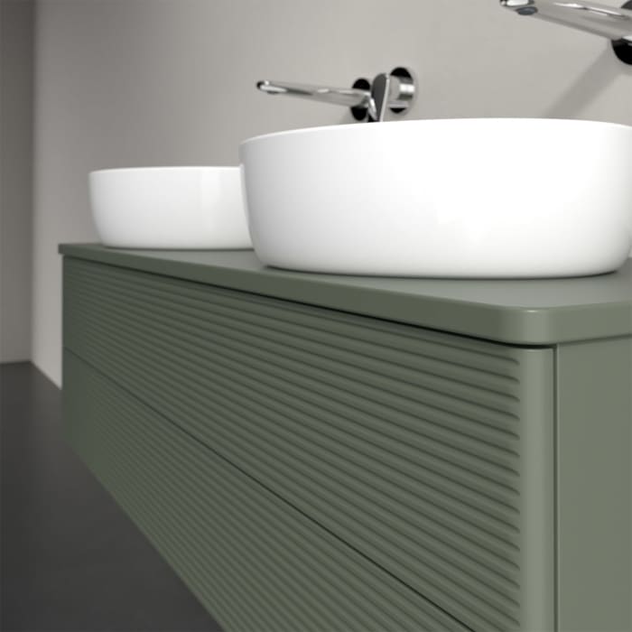 Villeroy & Boch Antao Waschbeckenunterschrank, 120 x 19 cm, 2 Auszüge, Fronten mit Struktur, mit Hahnloch, für Waschtisch links und rechts