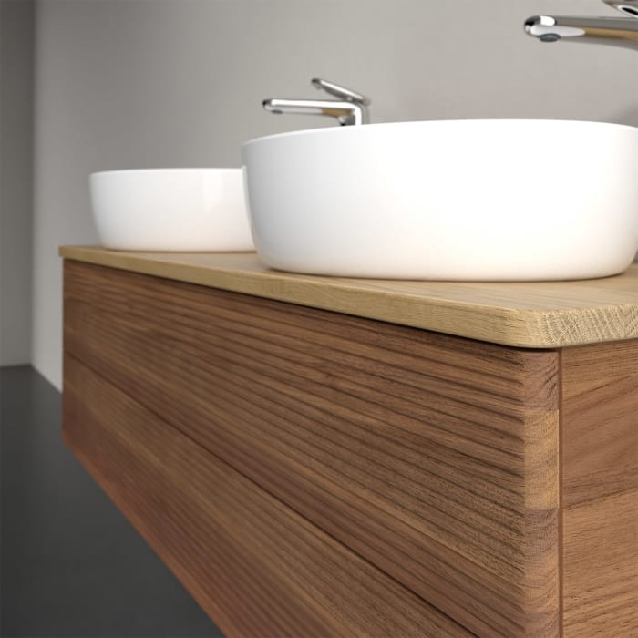 Villeroy & Boch Antao Waschbeckenunterschrank, 120 x 19 cm, 2 Auszüge, Fronten mit Struktur, mit Hahnloch, für Waschtisch links und rechts