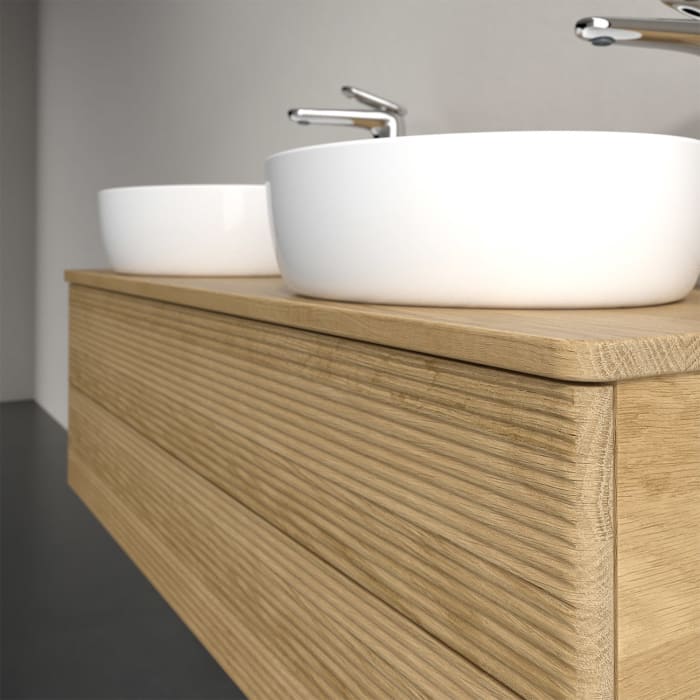 Villeroy & Boch Antao Waschbeckenunterschrank, 120 x 19 cm, 2 Auszüge, Fronten mit Struktur, mit Hahnloch, für Waschtisch links und rechts