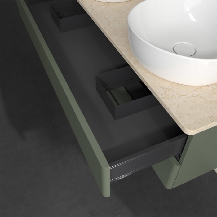 Villeroy & Boch Antao Waschbeckenunterschrank, 120 x 19 cm, 2 Auszüge, Fronten ohne Struktur, mit Hahnloch, für Waschtisch links und rechts