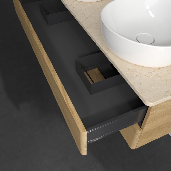 Villeroy & Boch Antao Waschbeckenunterschrank, 120 x 19 cm, 2 Auszüge, Fronten ohne Struktur, mit Hahnloch, für Waschtisch links und rechts