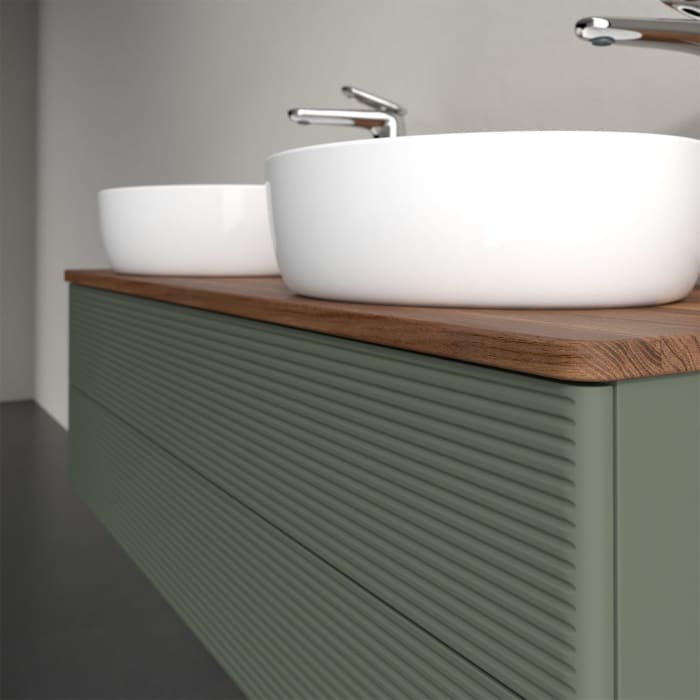 Villeroy & Boch Antao Waschbeckenunterschrank, 120 x 19 cm, 2 Auszüge, Fronten mit Struktur, mit Hahnloch, für Waschtisch links und rechts