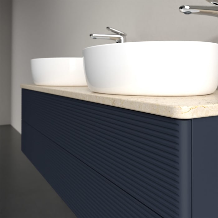 Villeroy & Boch Antao Waschbeckenunterschrank, 120 x 19 cm, 2 Auszüge, Fronten mit Struktur, mit Hahnloch, für Waschtisch links und rechts