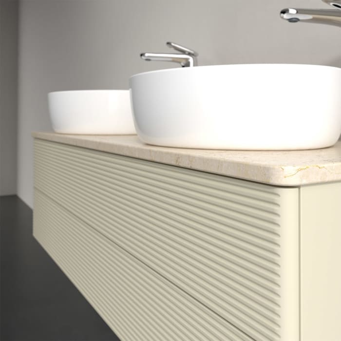 Villeroy & Boch Antao Waschbeckenunterschrank, 120 x 19 cm, 2 Auszüge, Fronten mit Struktur, mit Hahnloch, für Waschtisch links und rechts