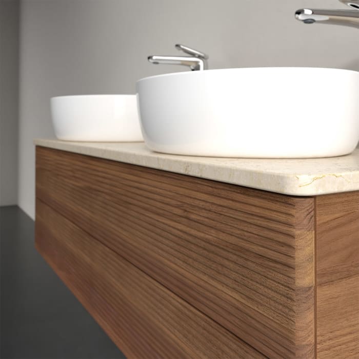 Villeroy & Boch Antao Waschbeckenunterschrank, 120 x 19 cm, 2 Auszüge, Fronten mit Struktur, mit Hahnloch, für Waschtisch links und rechts