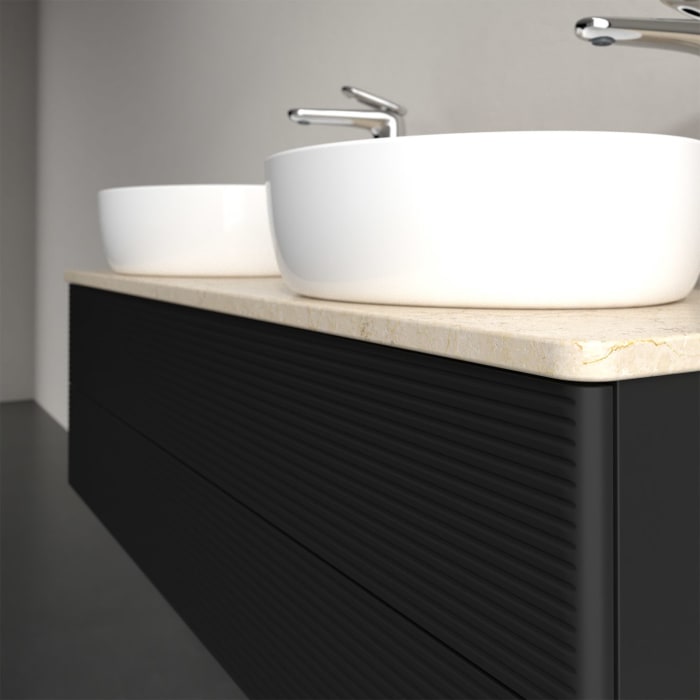 Villeroy & Boch Antao Waschbeckenunterschrank, 120 x 19 cm, 2 Auszüge, Fronten mit Struktur, mit Hahnloch, für Waschtisch links und rechts