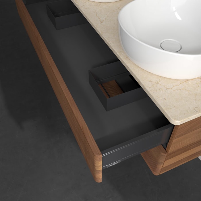 Villeroy & Boch Antao Waschbeckenunterschrank, 120 x 19 cm, 2 Auszüge, Fronten mit Struktur, mit Hahnloch, für Waschtisch links und rechts