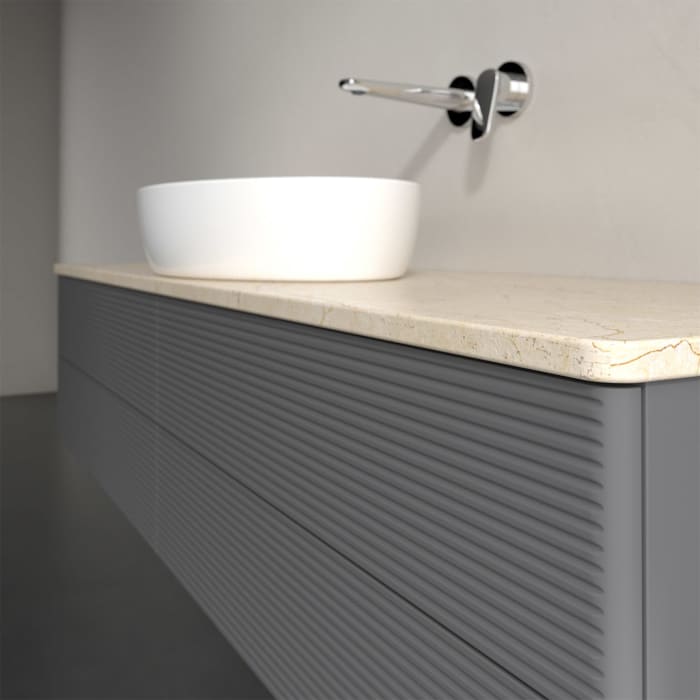 Villeroy & Boch Antao Waschbeckenunterschrank, 160 x 19 cm, 4 Auszüge, Fronten mit Struktur, ohne Hahnloch, für Waschtisch mittig