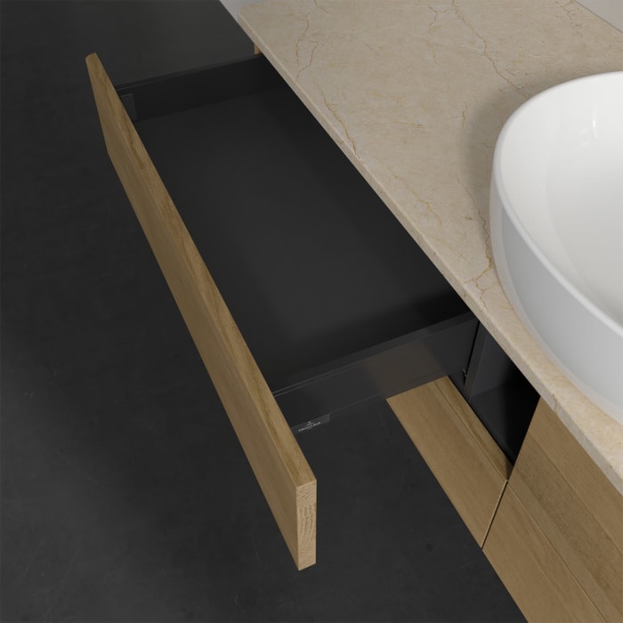 Villeroy & Boch Antao Waschbeckenunterschrank, 160 x 19 cm, 4 Auszüge, Fronten ohne Struktur, ohne Hahnloch, für Waschtisch mittig