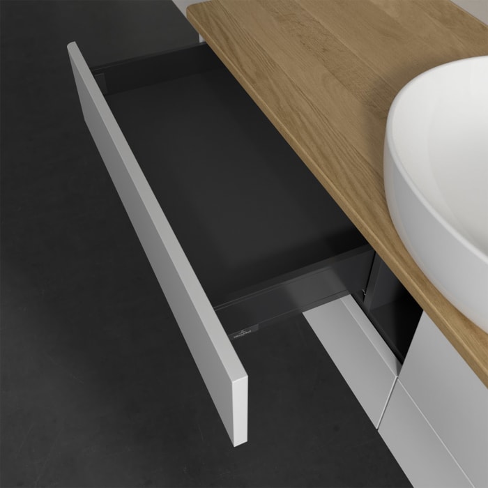 Villeroy & Boch Antao Waschbeckenunterschrank, 160 x 19 cm, 4 Auszüge, Fronten ohne Struktur, mit Hahnloch, für Waschtisch mittig