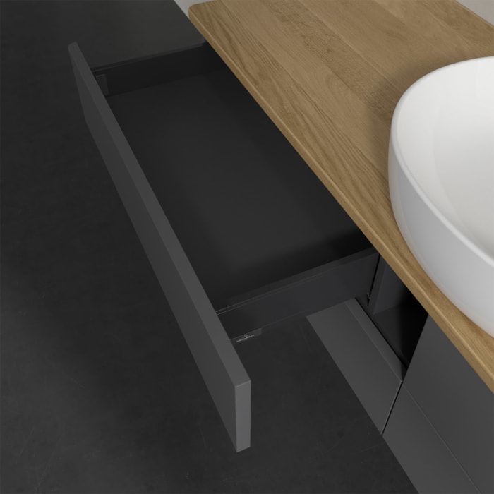 Villeroy & Boch Antao Waschbeckenunterschrank, 160 x 19 cm, 4 Auszüge, Fronten ohne Struktur, mit Hahnloch, für Waschtisch mittig