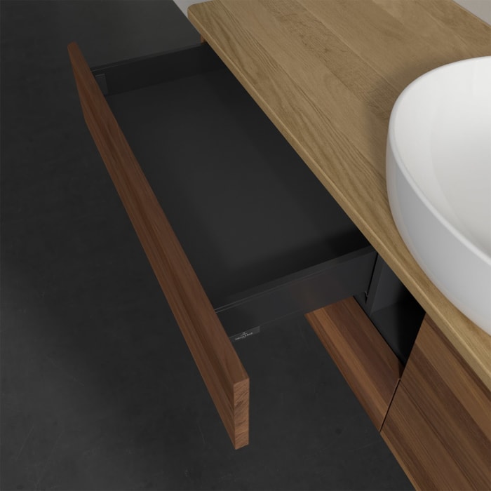 Villeroy & Boch Antao Waschbeckenunterschrank, 160 x 19 cm, 4 Auszüge, Fronten ohne Struktur, mit Hahnloch, für Waschtisch mittig