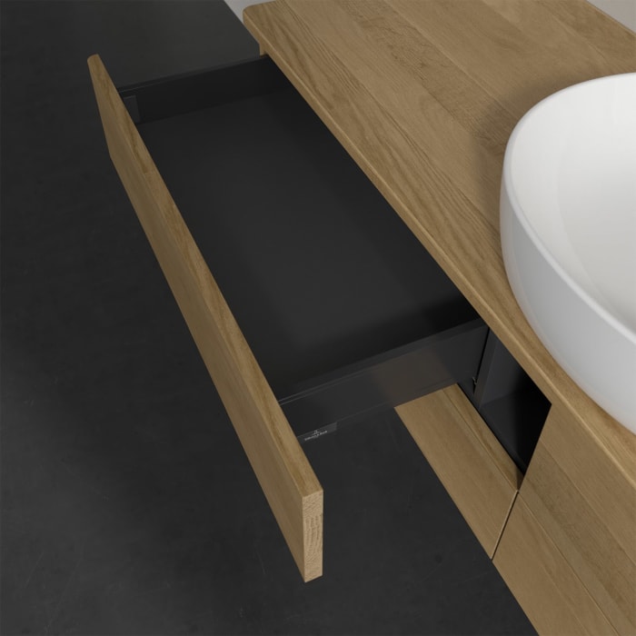 Villeroy & Boch Antao Waschbeckenunterschrank, 160 x 19 cm, 4 Auszüge, Fronten ohne Struktur, mit Hahnloch, für Waschtisch mittig