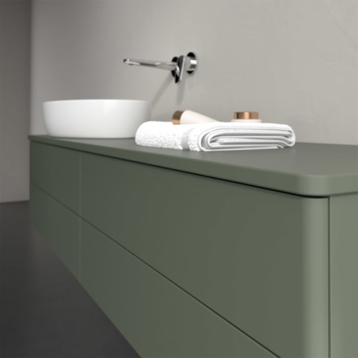 Villeroy & Boch Antao Waschbeckenunterschrank, 160 x 19 cm, 4 Auszüge, Fronten ohne Struktur, ohne Hahnloch, für Waschtisch links