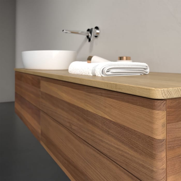 Villeroy & Boch Antao Waschbeckenunterschrank, 160 x 19 cm, 4 Auszüge, Fronten ohne Struktur, ohne Hahnloch, für Waschtisch links