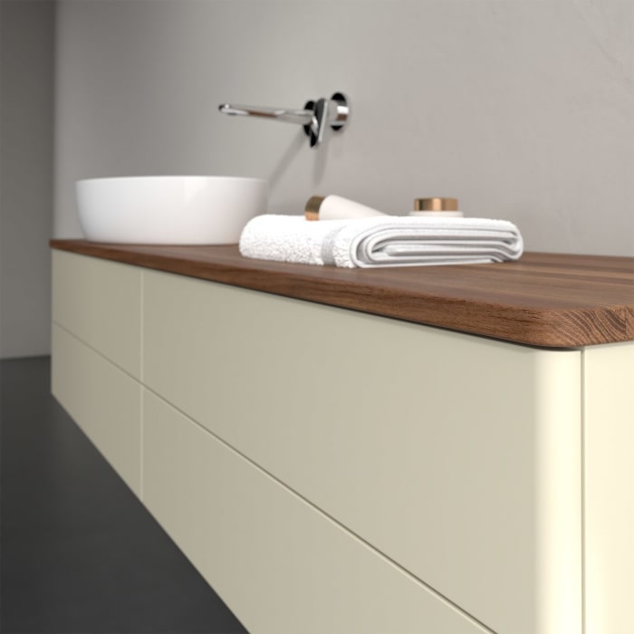 Villeroy & Boch Antao Waschbeckenunterschrank, 160 x 19 cm, 4 Auszüge, Fronten ohne Struktur, ohne Hahnloch, für Waschtisch links