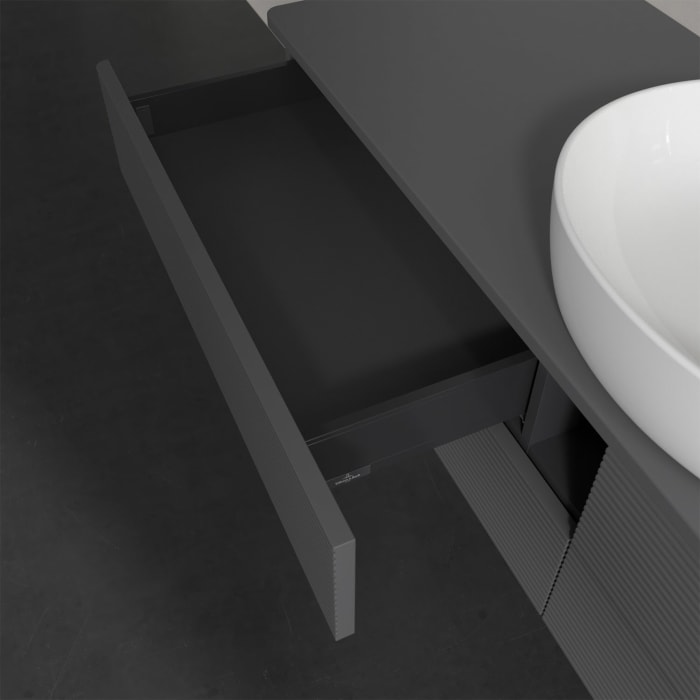 Villeroy & Boch Antao Waschbeckenunterschrank, 160 x 19 cm, 4 Auszüge, Fronten mit Struktur, ohne Hahnloch, für Waschtisch mittig