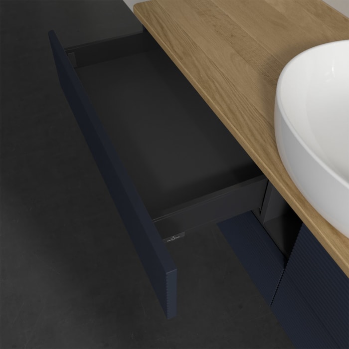 Villeroy & Boch Antao Waschbeckenunterschrank, 160 x 19 cm, 4 Auszüge, Fronten mit Struktur, ohne Hahnloch, für Waschtisch mittig