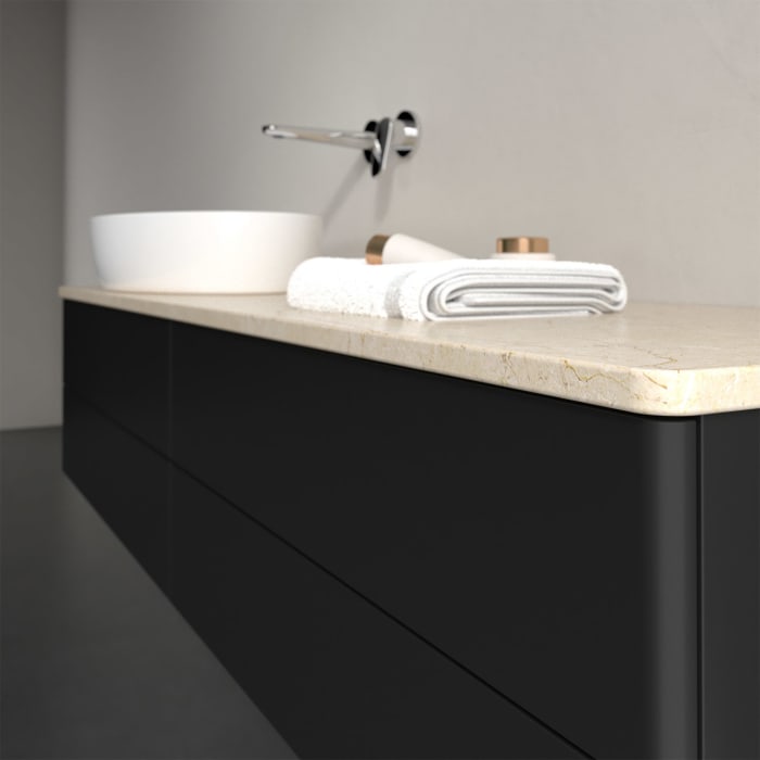 Villeroy & Boch Antao Waschbeckenunterschrank, 160 x 19 cm, 4 Auszüge, Fronten ohne Struktur, ohne Hahnloch, für Waschtisch links