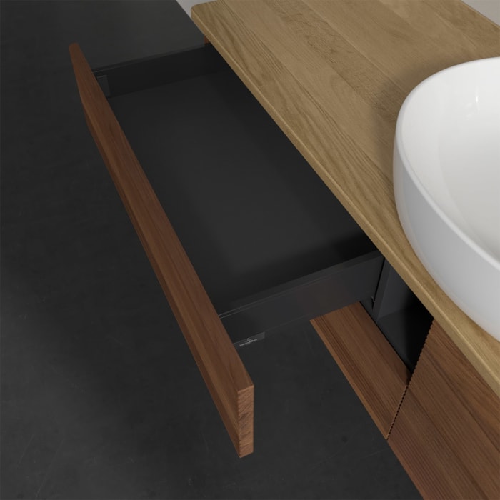 Villeroy & Boch Antao Waschbeckenunterschrank, 160 x 19 cm, 4 Auszüge, Fronten mit Struktur, ohne Hahnloch, für Waschtisch mittig