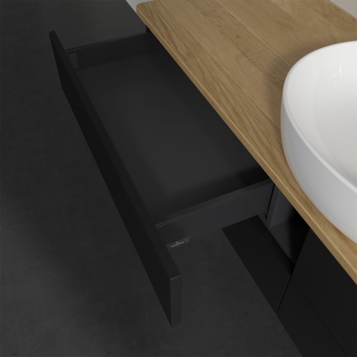 Villeroy & Boch Antao Waschbeckenunterschrank, 160 x 19 cm, 4 Auszüge, Fronten mit Struktur, ohne Hahnloch, für Waschtisch mittig