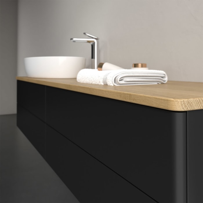 Villeroy & Boch Antao Waschbeckenunterschrank, 160 x 19 cm, 4 Auszüge, Fronten ohne Struktur, mit Hahnloch, für Waschtisch links