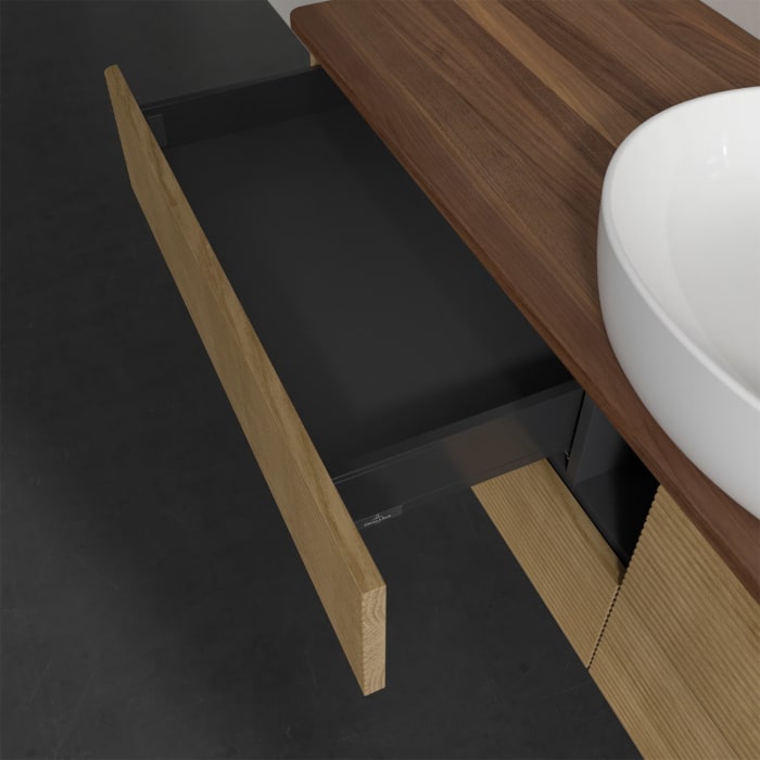 Villeroy & Boch Antao Waschbeckenunterschrank, 160 x 19 cm, 4 Auszüge, Fronten mit Struktur, ohne Hahnloch, für Waschtisch mittig