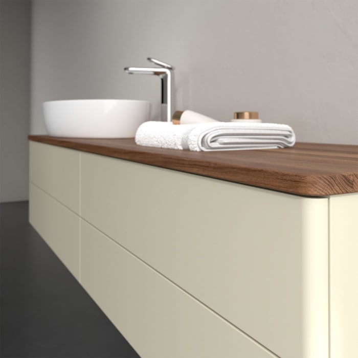 Villeroy & Boch Antao Waschbeckenunterschrank, 160 x 19 cm, 4 Auszüge, Fronten ohne Struktur, mit Hahnloch, für Waschtisch links