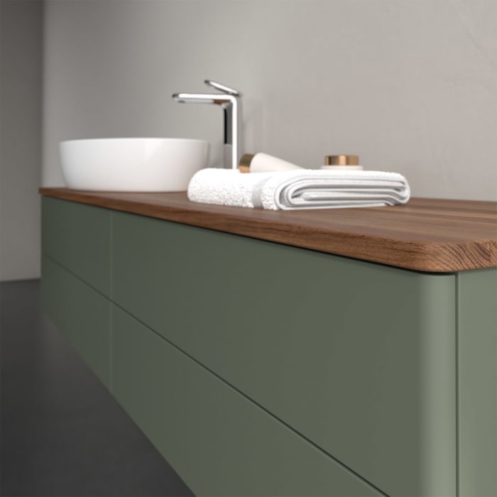 Villeroy & Boch Antao Waschbeckenunterschrank, 160 x 19 cm, 4 Auszüge, Fronten ohne Struktur, mit Hahnloch, für Waschtisch links