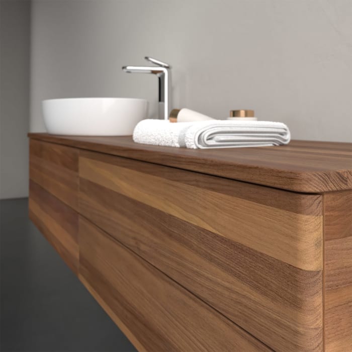 Villeroy & Boch Antao Waschbeckenunterschrank, 160 x 19 cm, 4 Auszüge, Fronten ohne Struktur, mit Hahnloch, für Waschtisch links