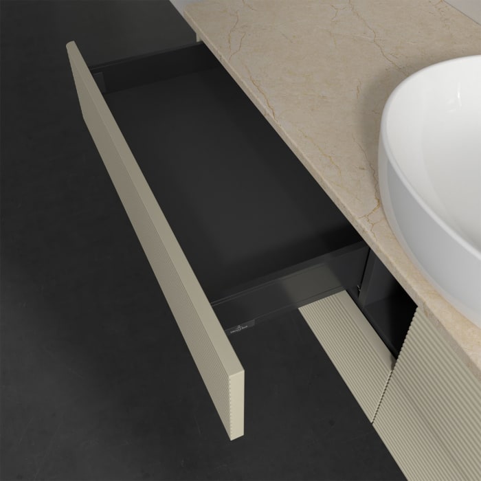 Villeroy & Boch Antao Waschbeckenunterschrank, 160 x 19 cm, 4 Auszüge, Fronten mit Struktur, ohne Hahnloch, für Waschtisch mittig