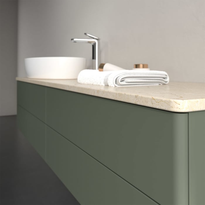 Villeroy & Boch Antao Waschbeckenunterschrank, 160 x 19 cm, 4 Auszüge, Fronten ohne Struktur, mit Hahnloch, für Waschtisch links