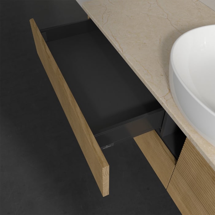 Villeroy & Boch Antao Waschbeckenunterschrank, 160 x 19 cm, 4 Auszüge, Fronten mit Struktur, ohne Hahnloch, für Waschtisch mittig