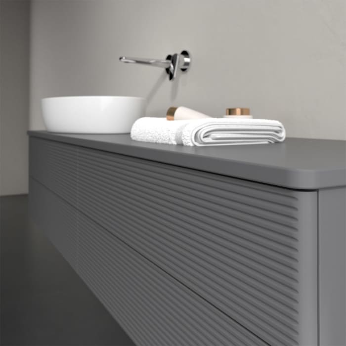 Villeroy & Boch Antao Waschbeckenunterschrank, 160 x 19 cm, 4 Auszüge, Fronten mit Struktur, ohne Hahnloch, für Waschtisch links