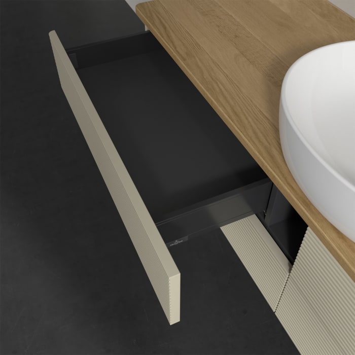 Villeroy & Boch Antao Waschbeckenunterschrank, 160 x 19 cm, 4 Auszüge, Fronten mit Struktur, mit Hahnloch, für Waschtisch mittig