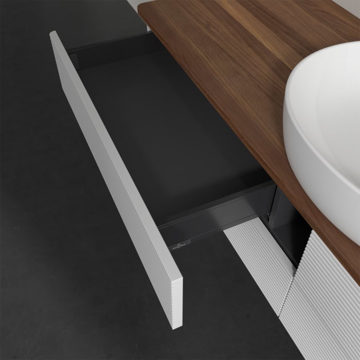 Villeroy & Boch Antao Waschbeckenunterschrank, 160 x 19 cm, 4 Auszüge, Fronten mit Struktur, mit Hahnloch, für Waschtisch mittig