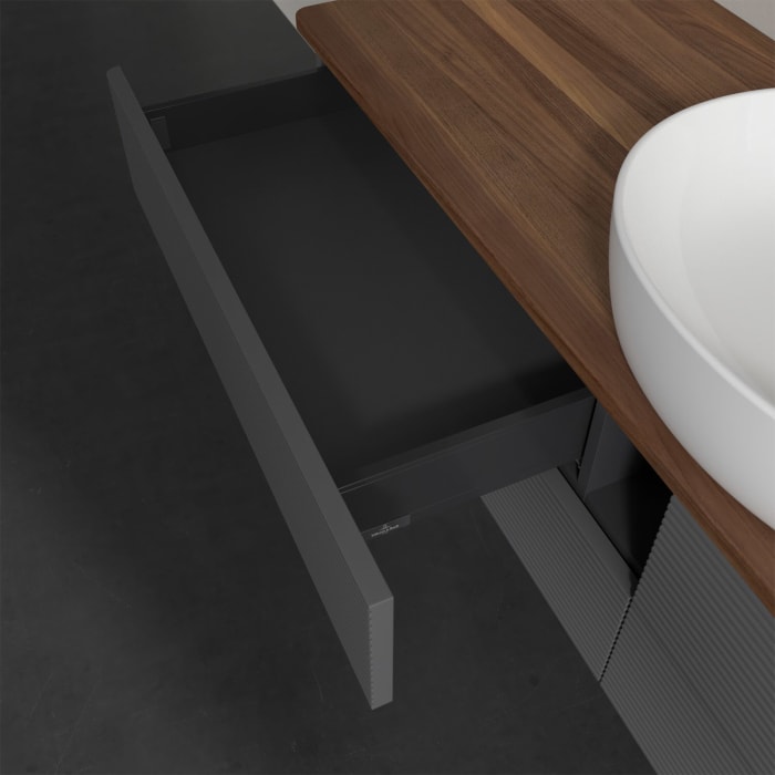 Villeroy & Boch Antao Waschbeckenunterschrank, 160 x 19 cm, 4 Auszüge, Fronten mit Struktur, mit Hahnloch, für Waschtisch mittig