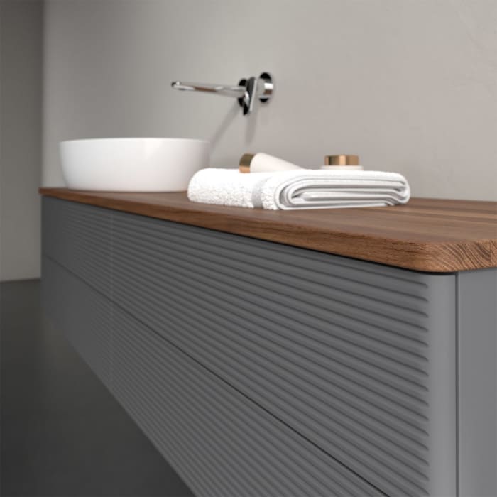 Villeroy & Boch Antao Waschbeckenunterschrank, 160 x 19 cm, 4 Auszüge, Fronten mit Struktur, ohne Hahnloch, für Waschtisch links