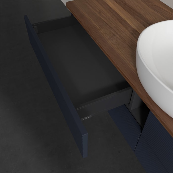 Villeroy & Boch Antao Waschbeckenunterschrank, 160 x 19 cm, 4 Auszüge, Fronten mit Struktur, mit Hahnloch, für Waschtisch mittig